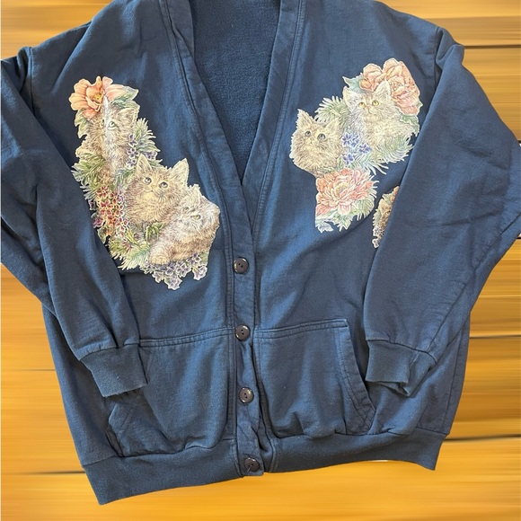 Vintage cotton cat lady sweatshirt cardigans size L/XL Made in the USA. - Picture 6 of 8